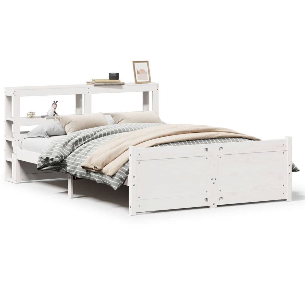 vidaXL Bed Frame with Headboard without Mattress White 135x190 cm