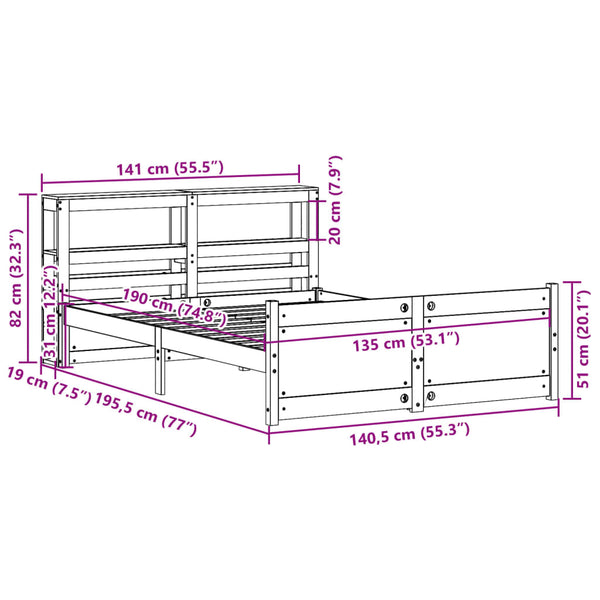 vidaXL Bed Frame with Headboard without Mattress White 135x190 cm