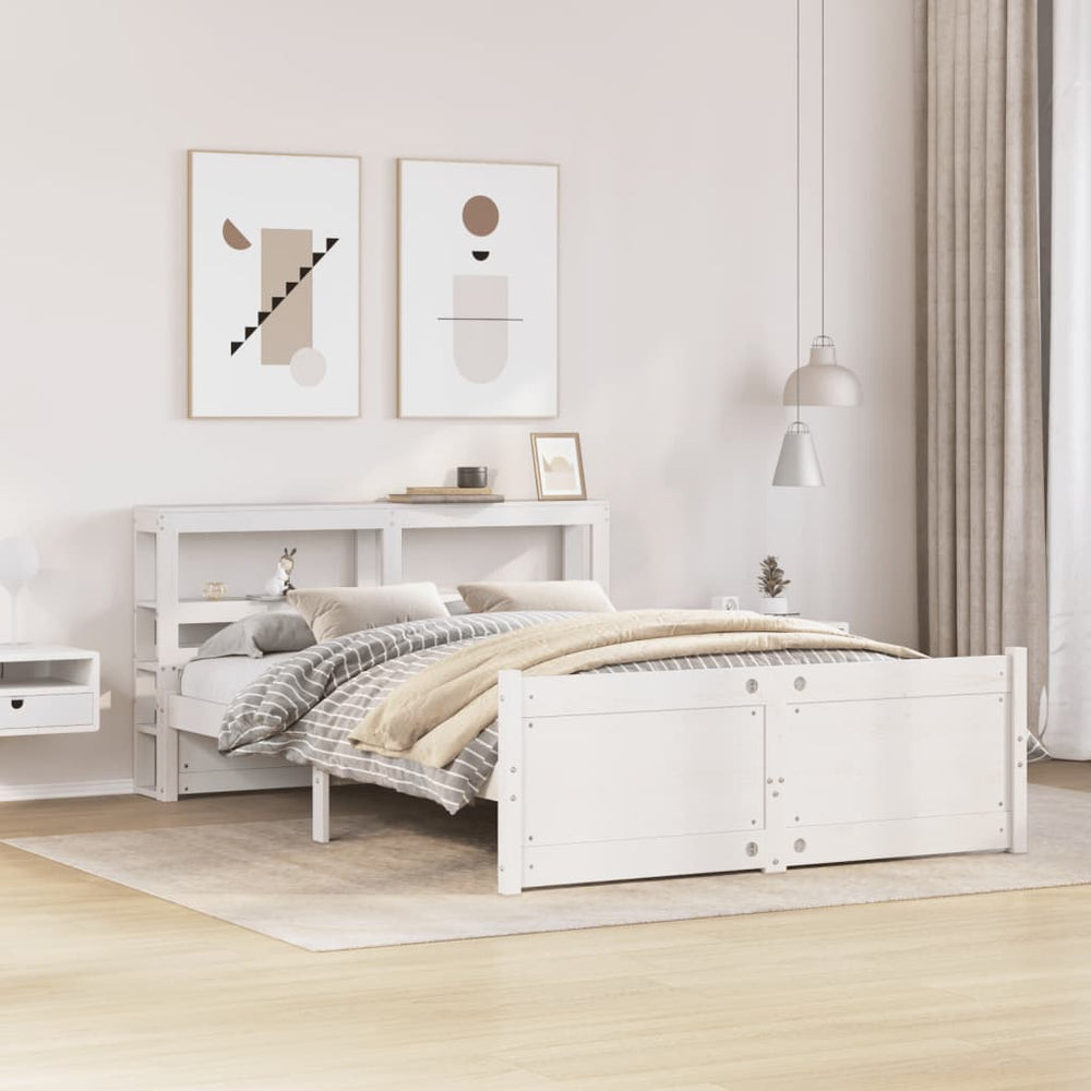 vidaXL Bed Frame with Headboard without Mattress White 135x190 cm