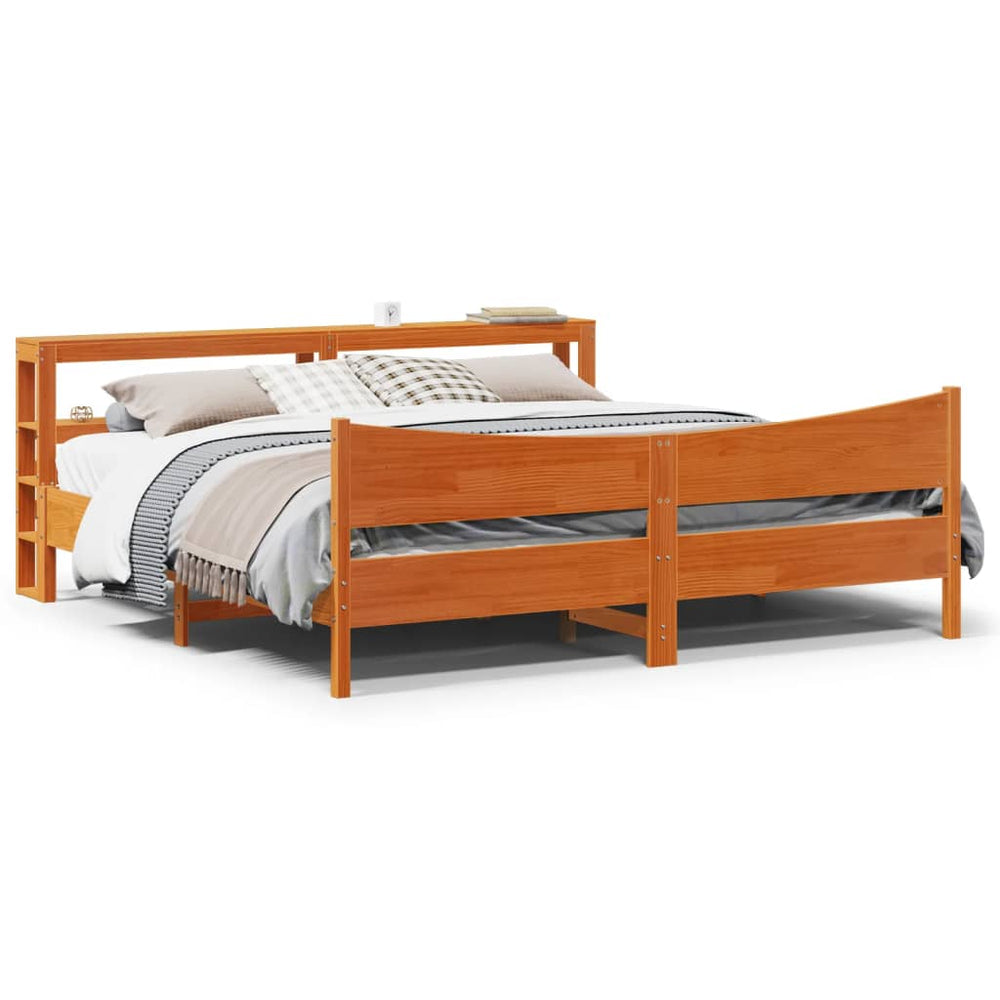 vidaXL Solid Wood Bed with Headboard Waxed Brown 200x200 cm Pine