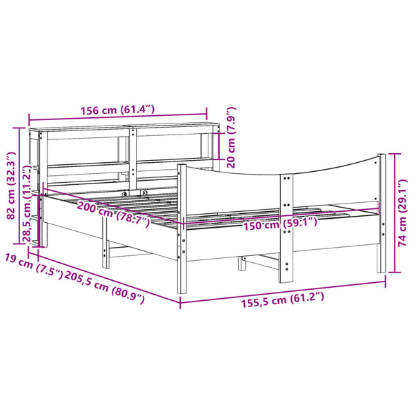 vidaXL Solid Wood Bed with Headboard 150x200 cm Pine