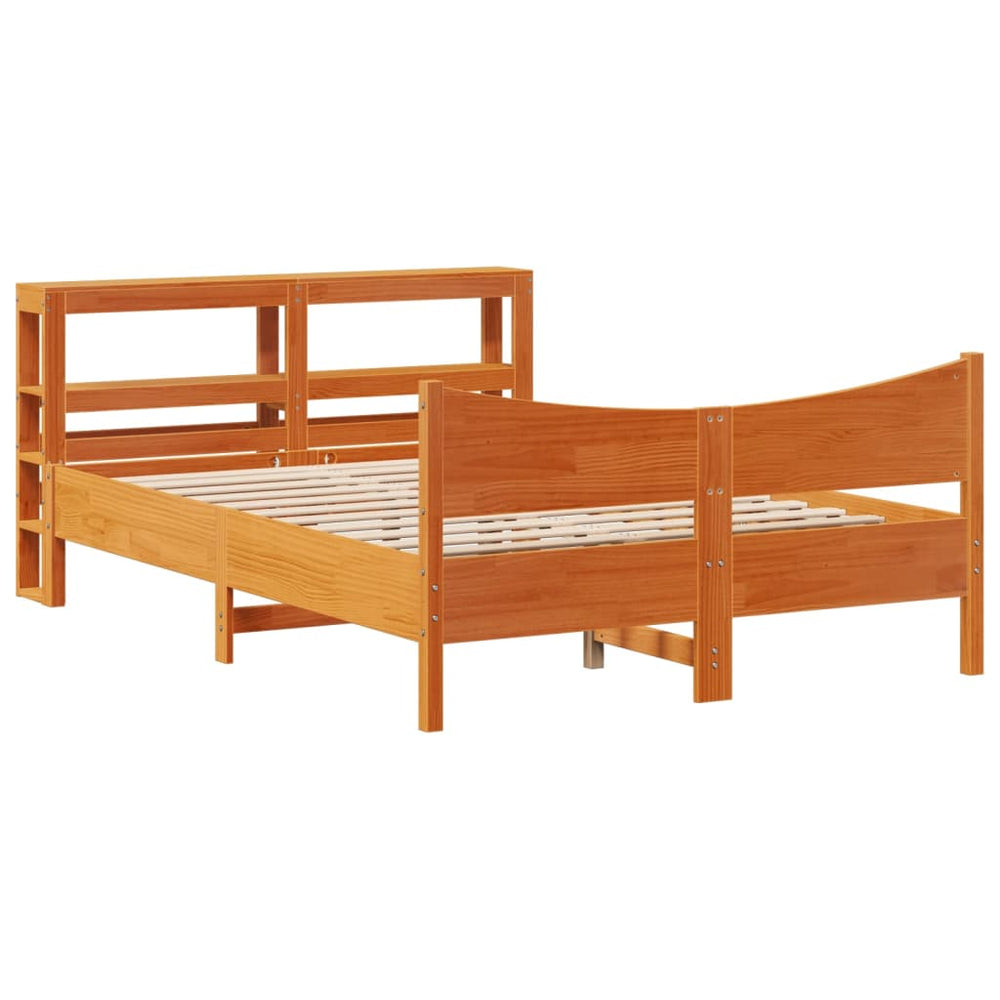 vidaXL Solid Wood Bed with Headboard Waxed Brown 120x200 cm Pine