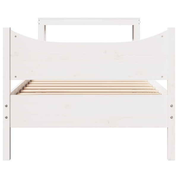 vidaXL Solid Pine Bed with Headboard White 90x200 cm
