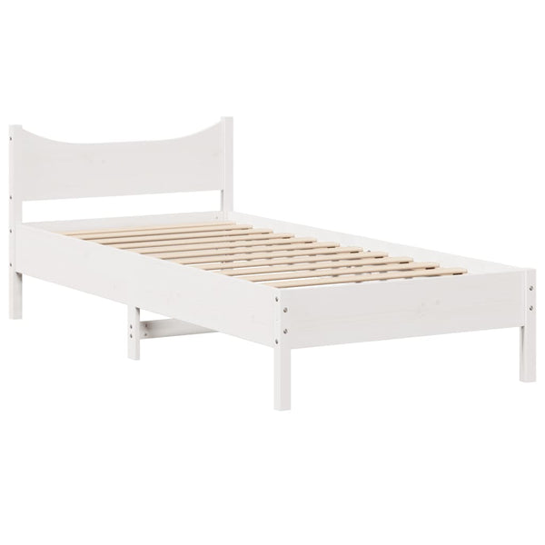 vidaXL Solid Pine Bed with Headboard White 90x200 cm