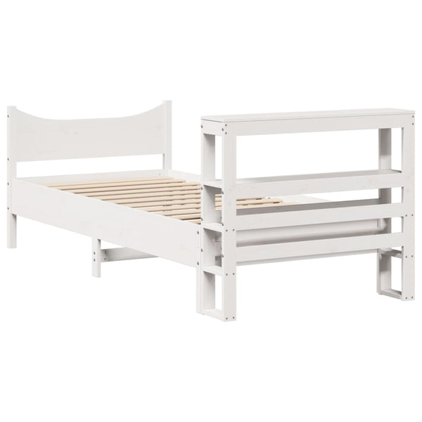 vidaXL Solid Pine Bed with Headboard White 90x200 cm