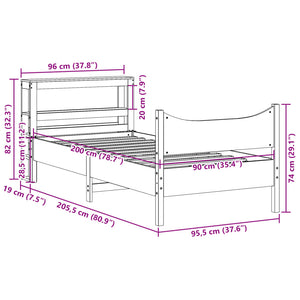 vidaXL Solid Pine Bed with Headboard White 90x200 cm