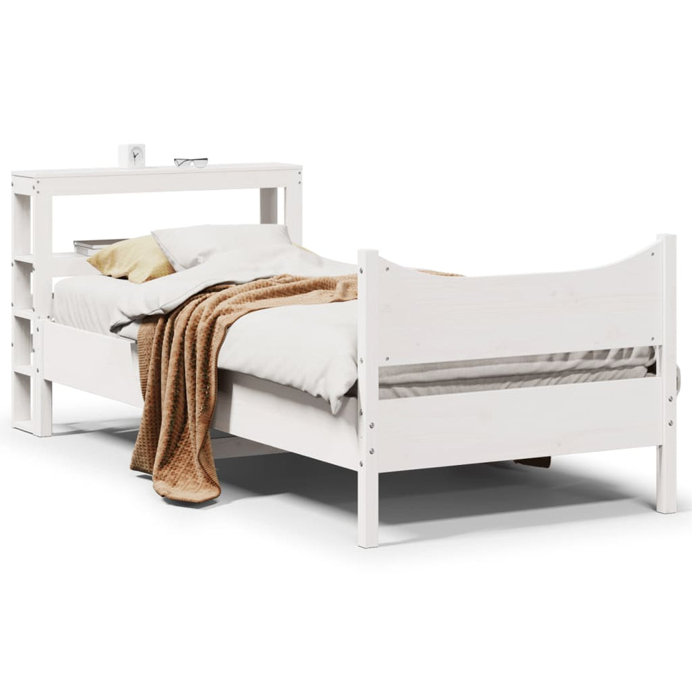 vidaXL Solid Pine Bed with Headboard White 90x200 cm