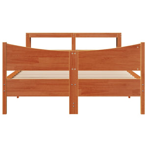 vidaXL Solid Wood Bed with Headboard Wax Brown 135x190 cm Pine