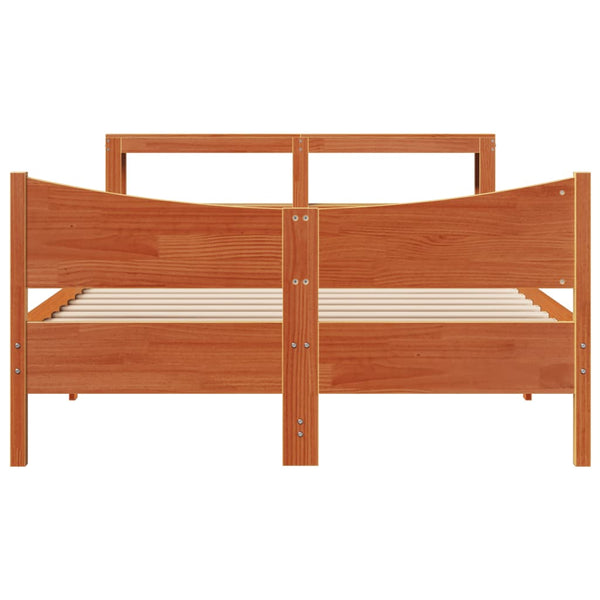 vidaXL Solid Wood Bed with Headboard Wax Brown 135x190 cm Pine