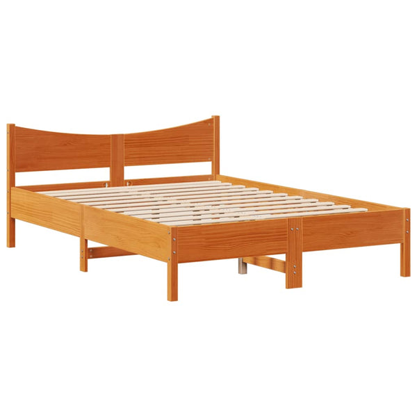 vidaXL Solid Wood Bed with Headboard Wax Brown 135x190 cm Pine