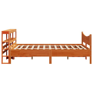 vidaXL Solid Wood Bed with Headboard Wax Brown 135x190 cm Pine