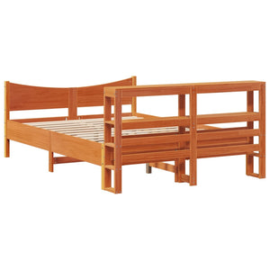 vidaXL Solid Wood Bed with Headboard Wax Brown 135x190 cm Pine