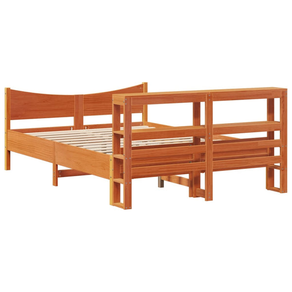 vidaXL Solid Wood Bed with Headboard Wax Brown 135x190 cm Pine