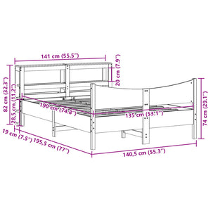 vidaXL Solid Wood Bed with Headboard Wax Brown 135x190 cm Pine