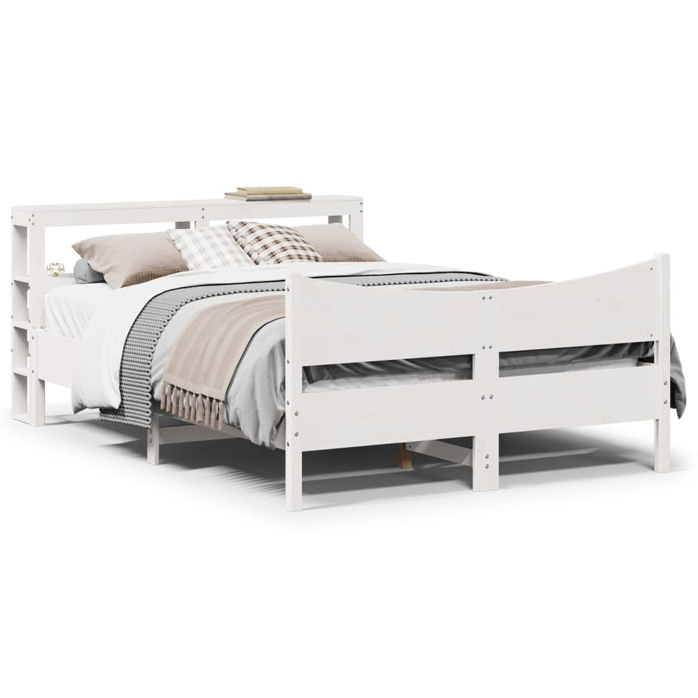 vidaXL Solid Wood Bed with Headboard White 120x190 cm Pine