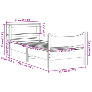 vidaXL Solid Wood Bed with Headboard 75x190 cm Pine