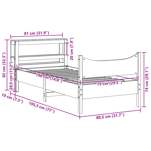vidaXL Solid Wood Bed with Headboard 75x190 cm Pine