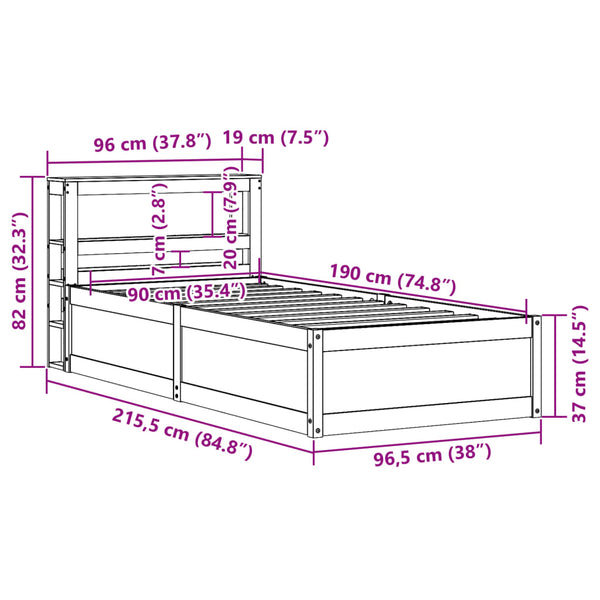 vidaXL Solid Wood Bed with Headboard 90x190 cm Pine