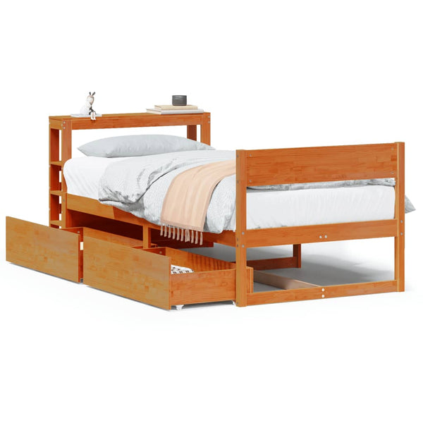 vidaXL Solid Wood Bed Frame without Mattress Waxed Brown 100x200 cm Pine Wood