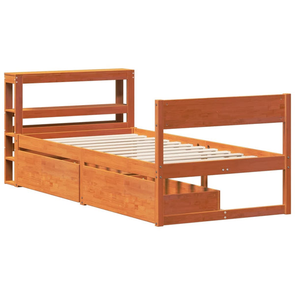 vidaXL Solid Wood Bed Frame without Mattress Waxed Brown 100x200 cm Pine Wood