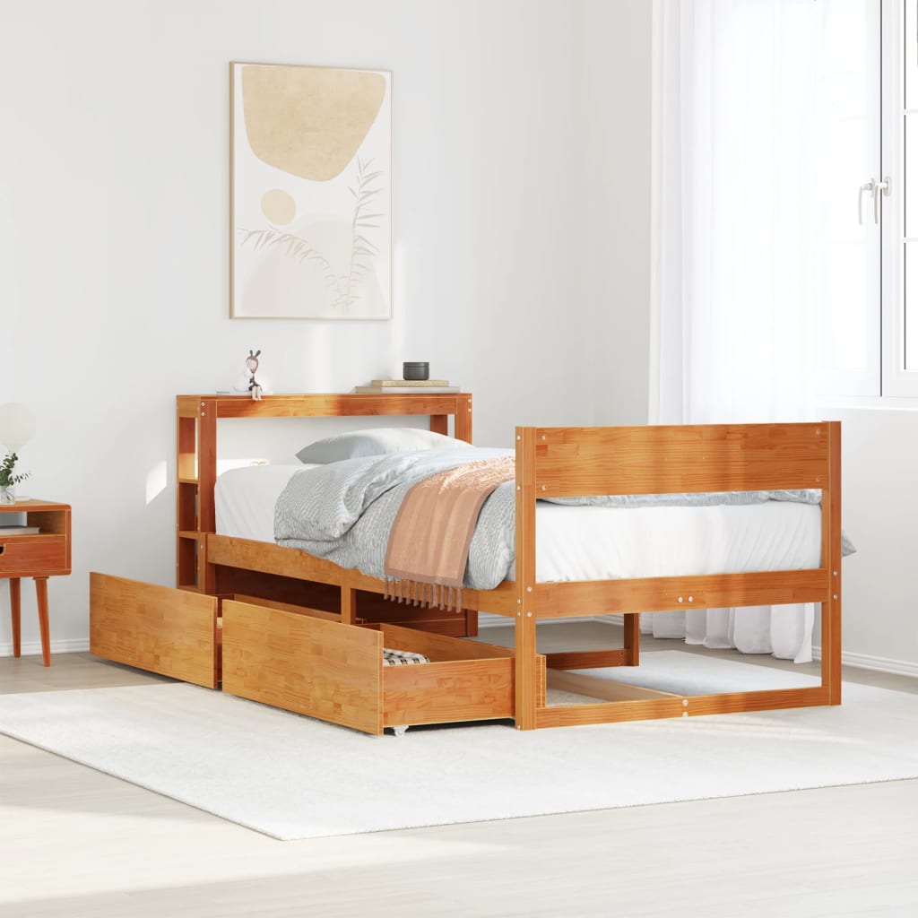 vidaXL Solid Wood Bed Frame without Mattress Waxed Brown 100x200 cm Pine Wood