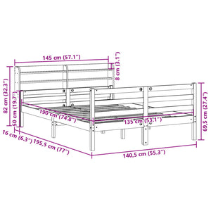 vidaXL Bed Frame with Headboard without Mattress 135x190 cm