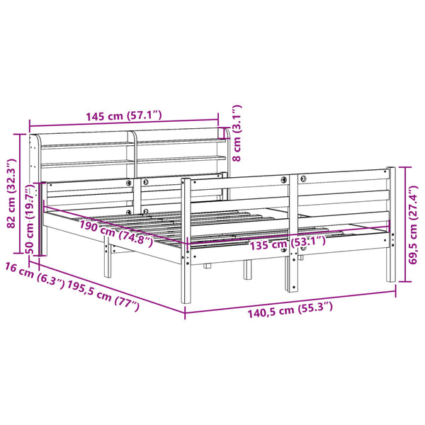 vidaXL Bed Frame with Headboard without Mattress 135x190 cm