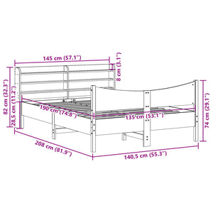 vidaXL Solid Wood Bed with Headboard 135x190 cm Pine