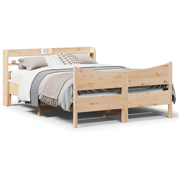 vidaXL Solid Wood Bed with Headboard 135x190 cm Pine