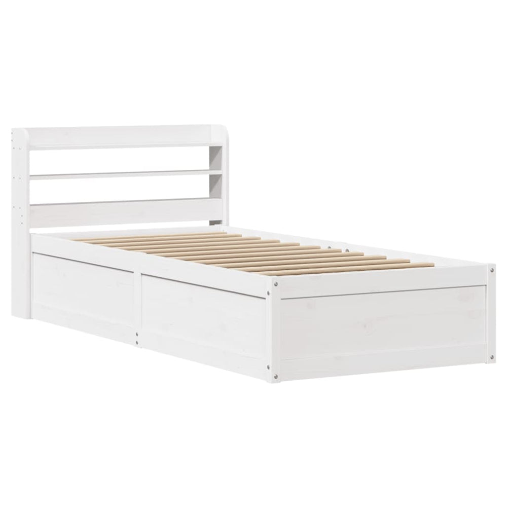vidaXL Solid Pine Bed with Headboard White 100x200 cm