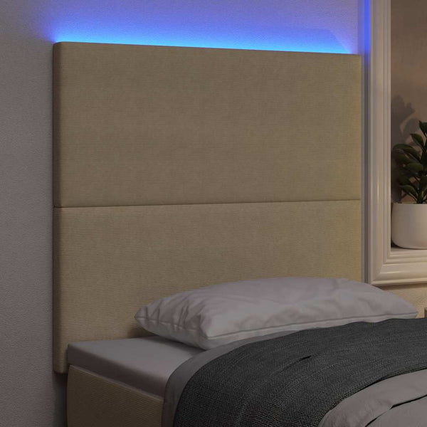 vidaXL LED Headboard with LED Light Strips Grey-Green 90 cm Corduroy Fabric