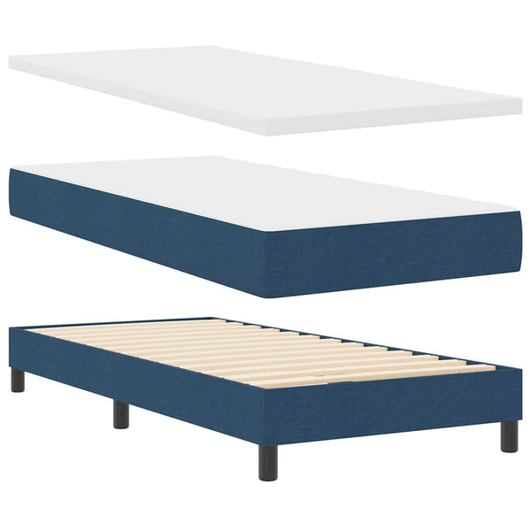 vidaXL Box Spring Bed with Headboard Blue 100 x 200 cm Fabric