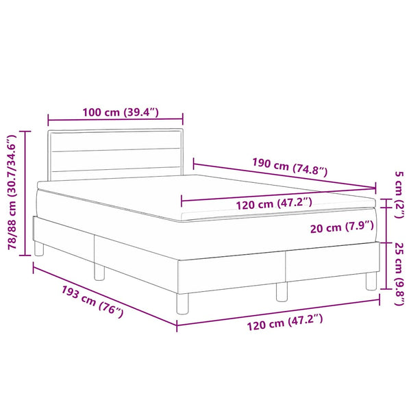 vidaXL Box Spring Bed with Headboard Dark Grey 120 x 190 cm Fabric