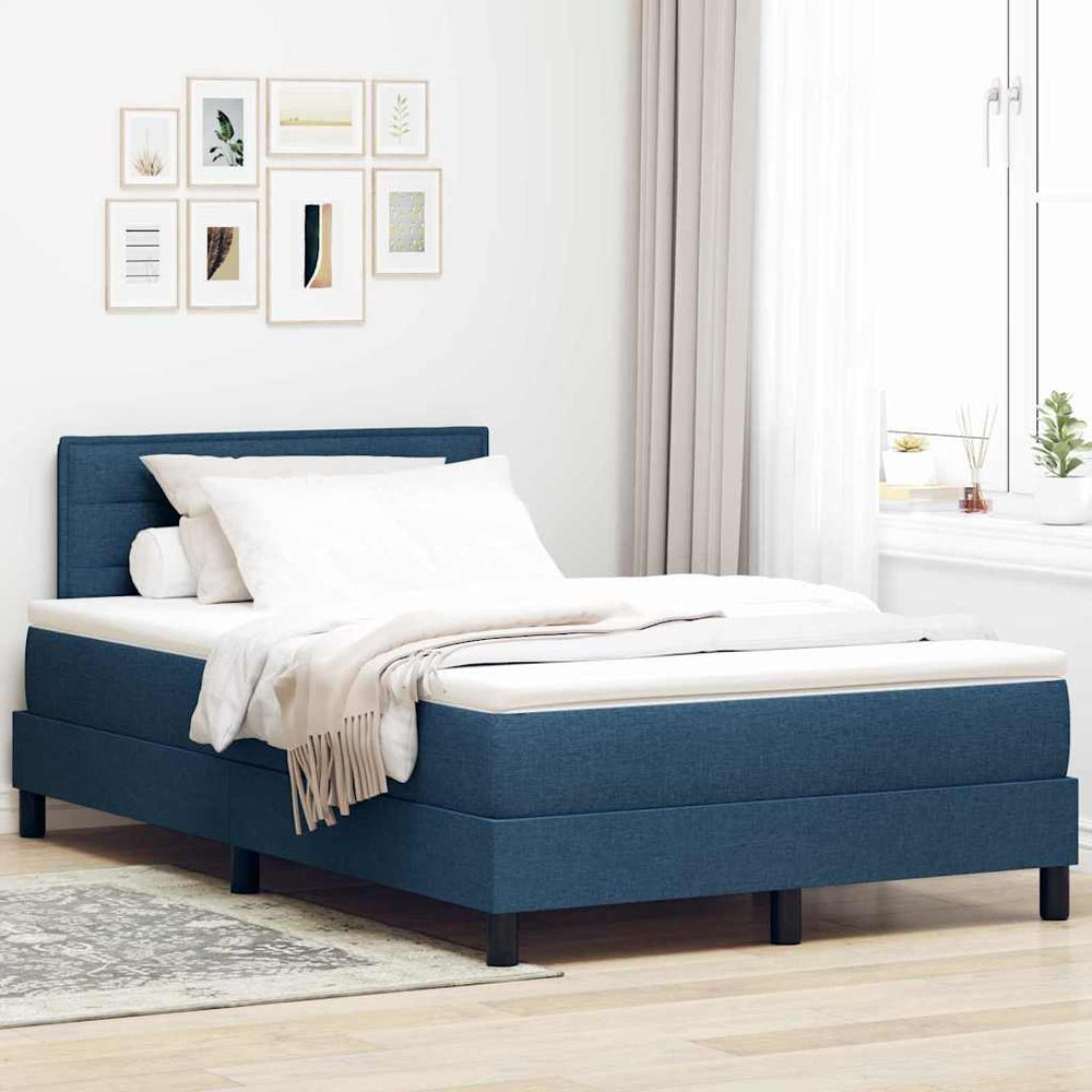 vidaXL Box Spring Bed with Headboard Blue 120 x 190 cm Fabric