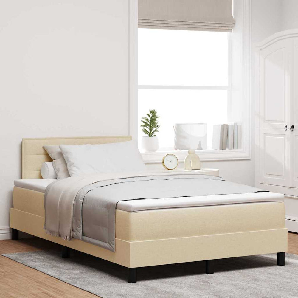 vidaXL Box Spring Bed with Headboard Cream 120 x 200 cm Fabric