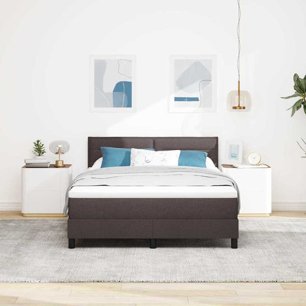 vidaXL Box Spring Bed with Headboard Dark Brown 140 x 190 cm Fabric