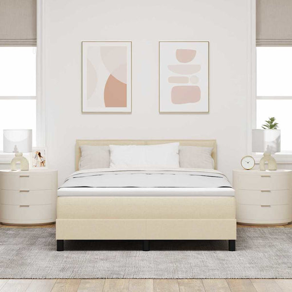 vidaXL Box Spring Bed with Pillows and Headboard Cream 140 x 190 cm Fabric