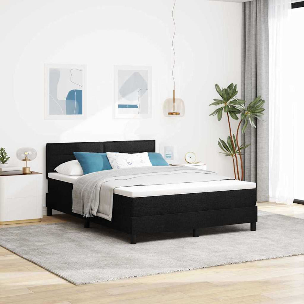 vidaXL Box Spring Bed with Pillows Black 140 x 200 cm Fabric