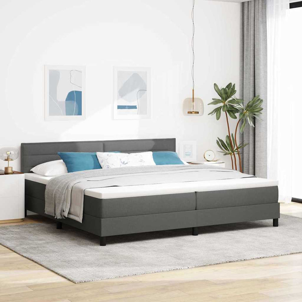 vidaXL Box Spring Bed with Headboard Dark Grey 200 x 200 cm Fabric