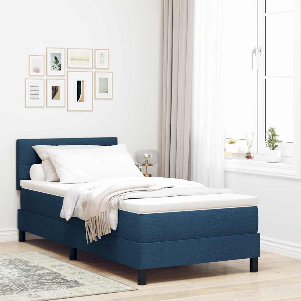 vidaXL Box Spring Bed with Mattress and Headboard Blue 90 x 200 cm Fabric