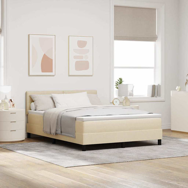 vidaXL Box Spring Bed with Headboard Cream 140 x 190 cm Fabric