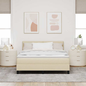 vidaXL Box Spring Bed with Headboard Cream 140 x 190 cm Fabric