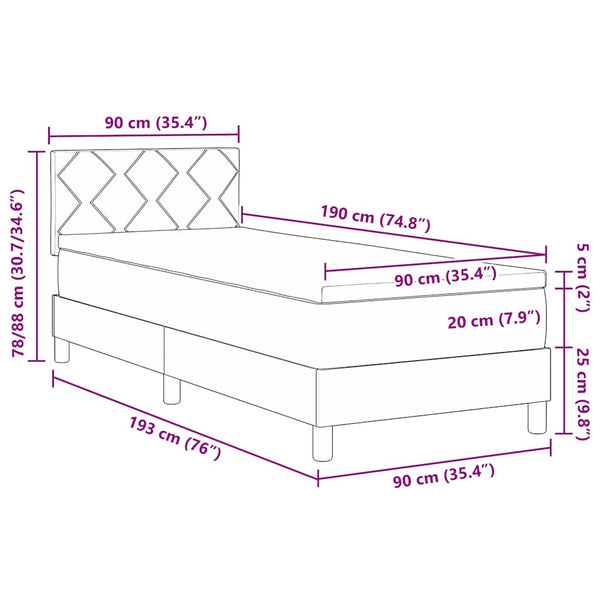 vidaXL Box Spring Bed with Mattress and Headboard Blue 90 x 190 cm Fabric