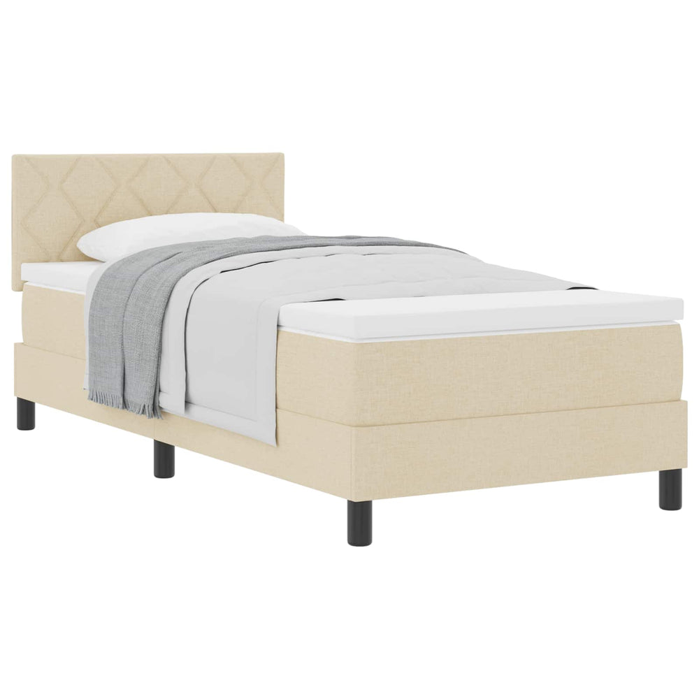 vidaXL Box Spring Bed with Pillows and Headboard Cream 90 x 200 cm Fabric