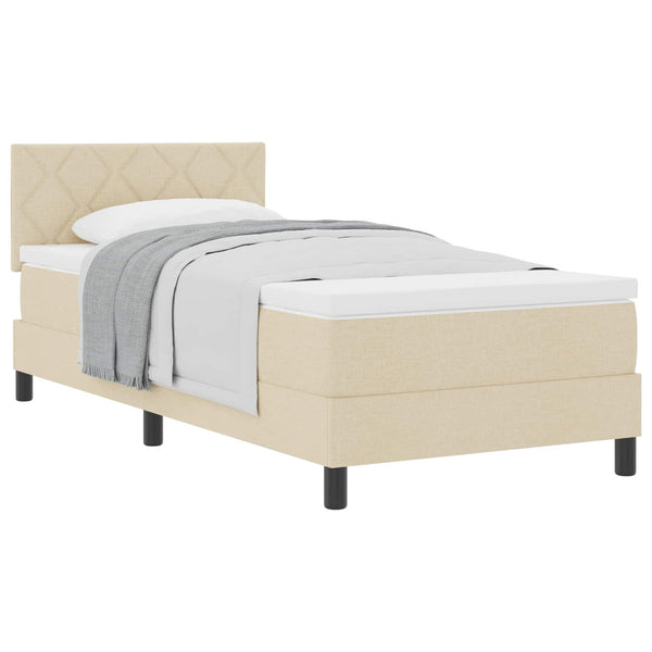 vidaXL Box Spring Bed with Pillows and Headboard Cream 90 x 200 cm Fabric