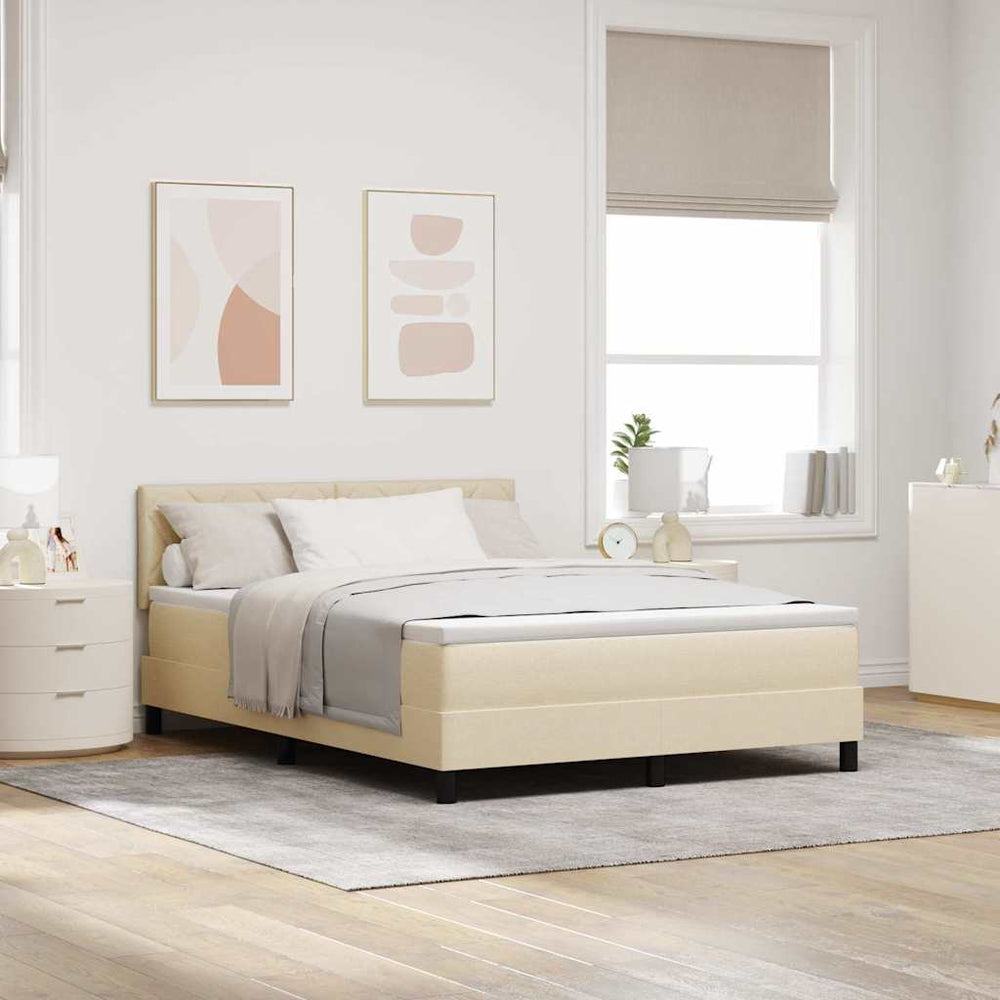 vidaXL Box Spring Bed with Pillows and Headboard Cream 160 x 200 cm Fabric