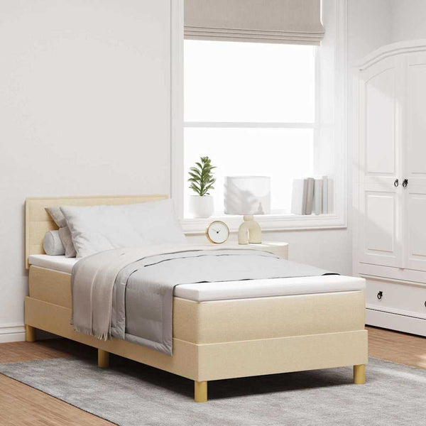 vidaXL Box Spring Bed with Pillows and Headboard Cream 80 x 200 cm Fabric