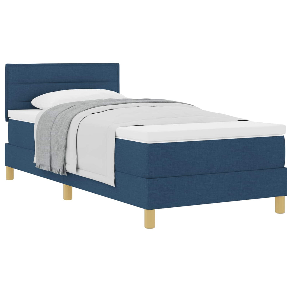vidaXL Box Spring Bed with Cushions with Headboard Blue 90 x 200 cm Fabric