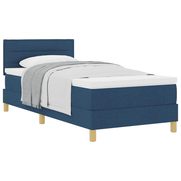vidaXL Box Spring Bed with Cushions with Headboard Blue 90 x 200 cm Fabric