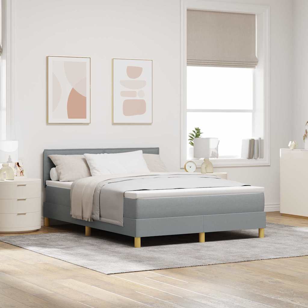 vidaXL Box Spring Bed with Pillows Light Grey 140 x 190 cm Fabric